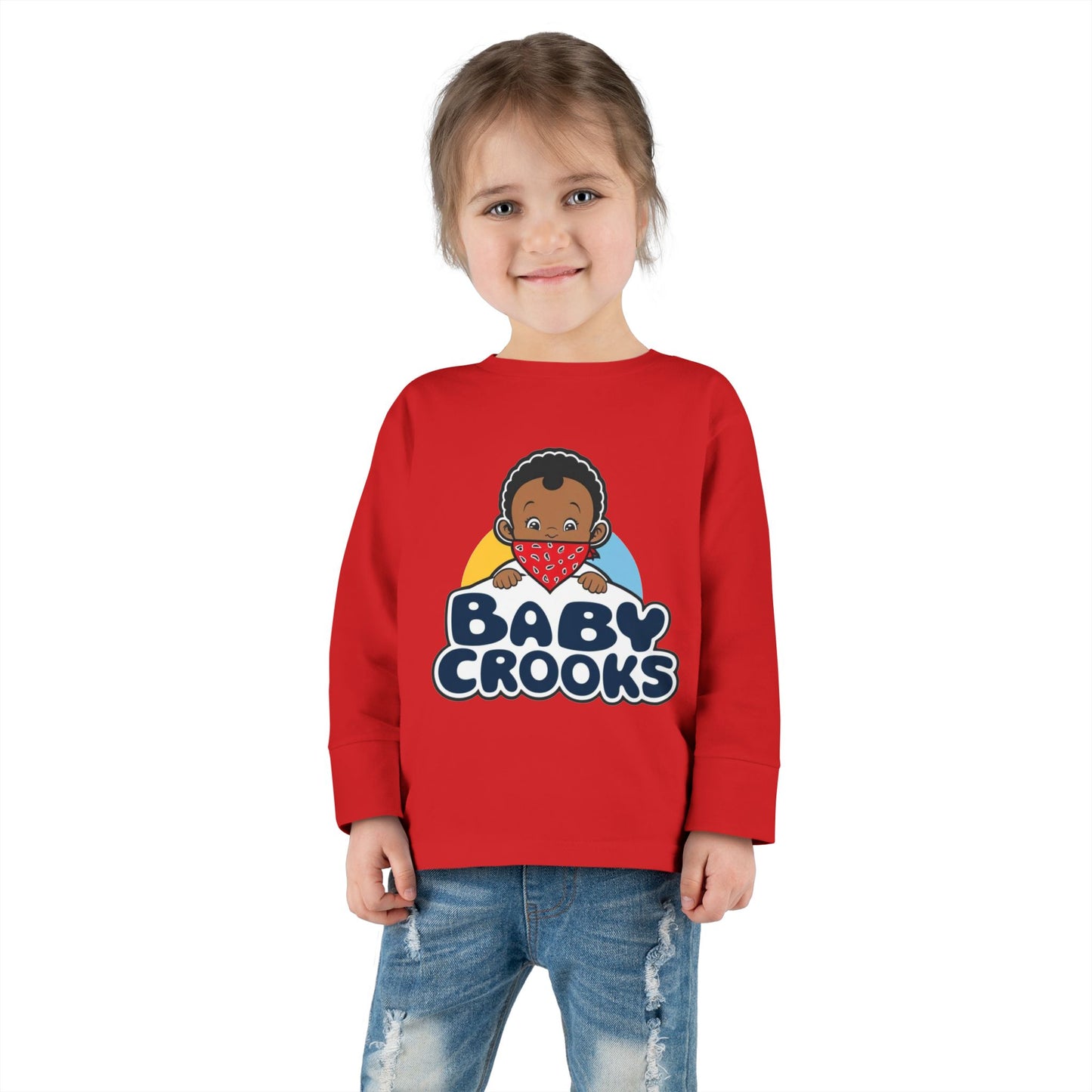 Baby Crooks Toddler Long Sleeve Tee — Cute Bandana Baby Graphic Shirt for Toddlers
