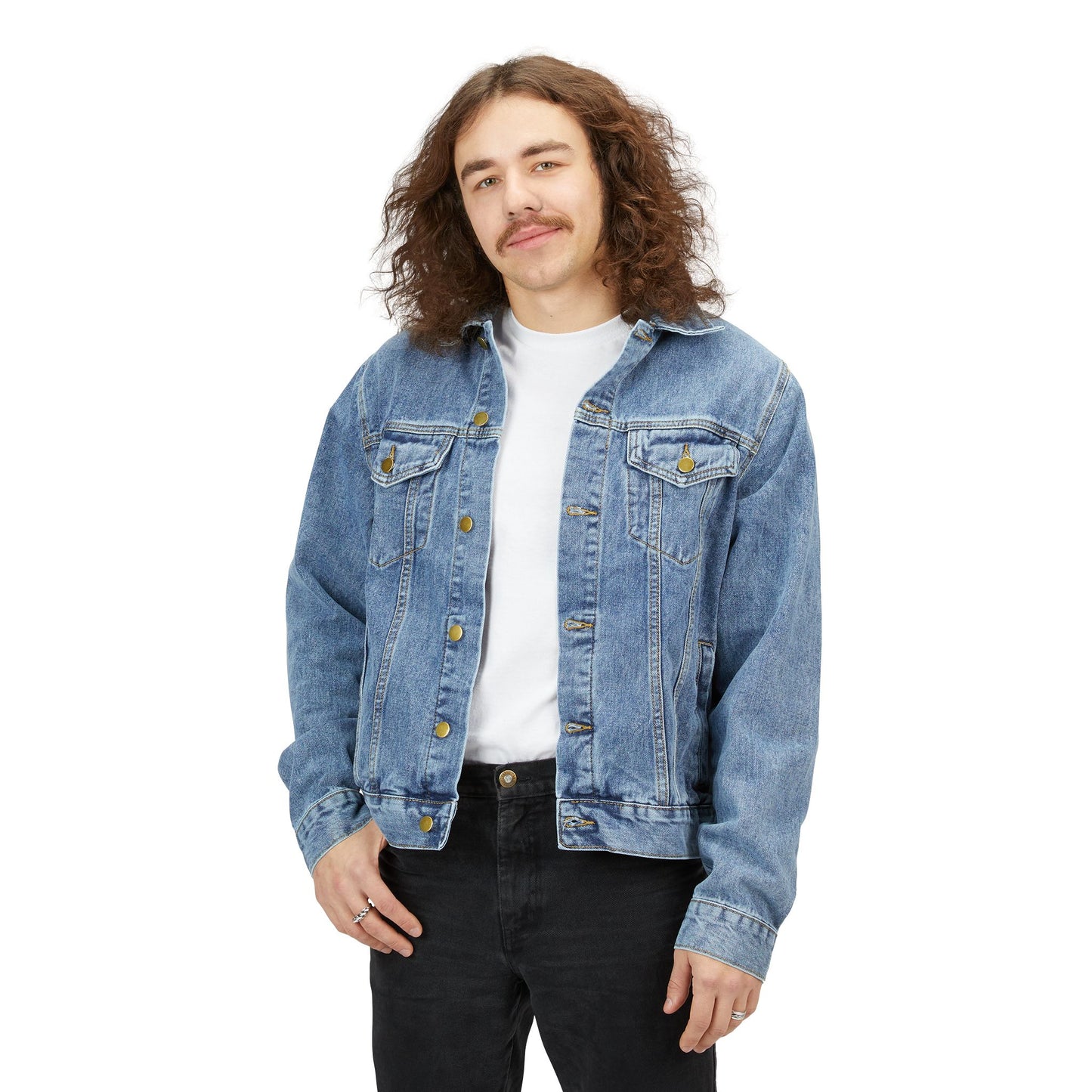 Stylish Men's Denim Jacket with Unique Graphic Design