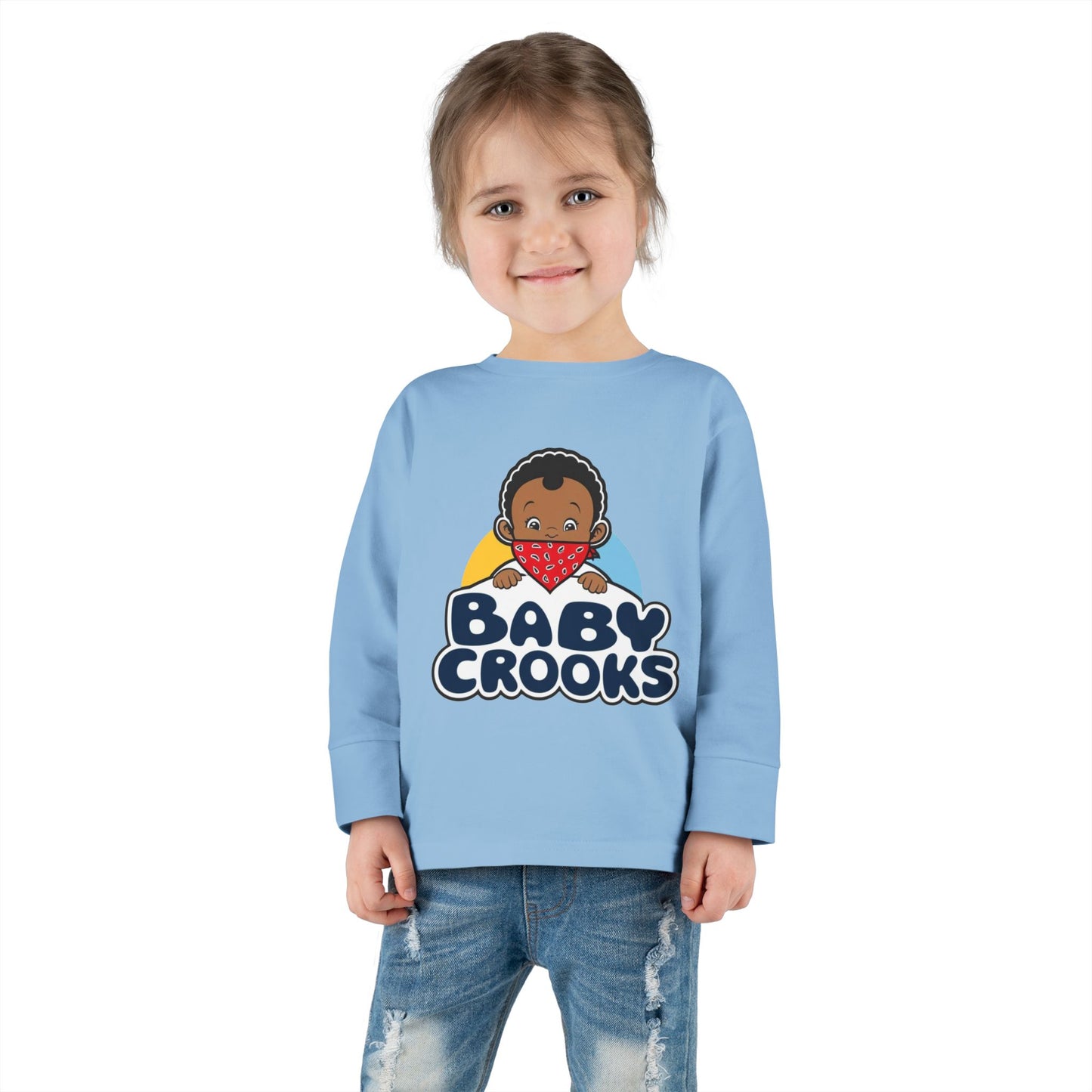 Baby Crooks Toddler Long Sleeve Tee — Cute Bandana Baby Graphic Shirt for Toddlers