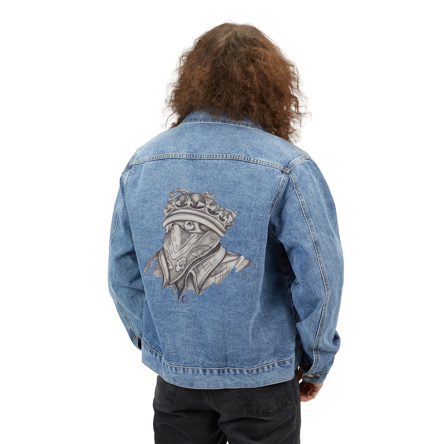 Stylish Men's Denim Jacket with Unique Graphic Design