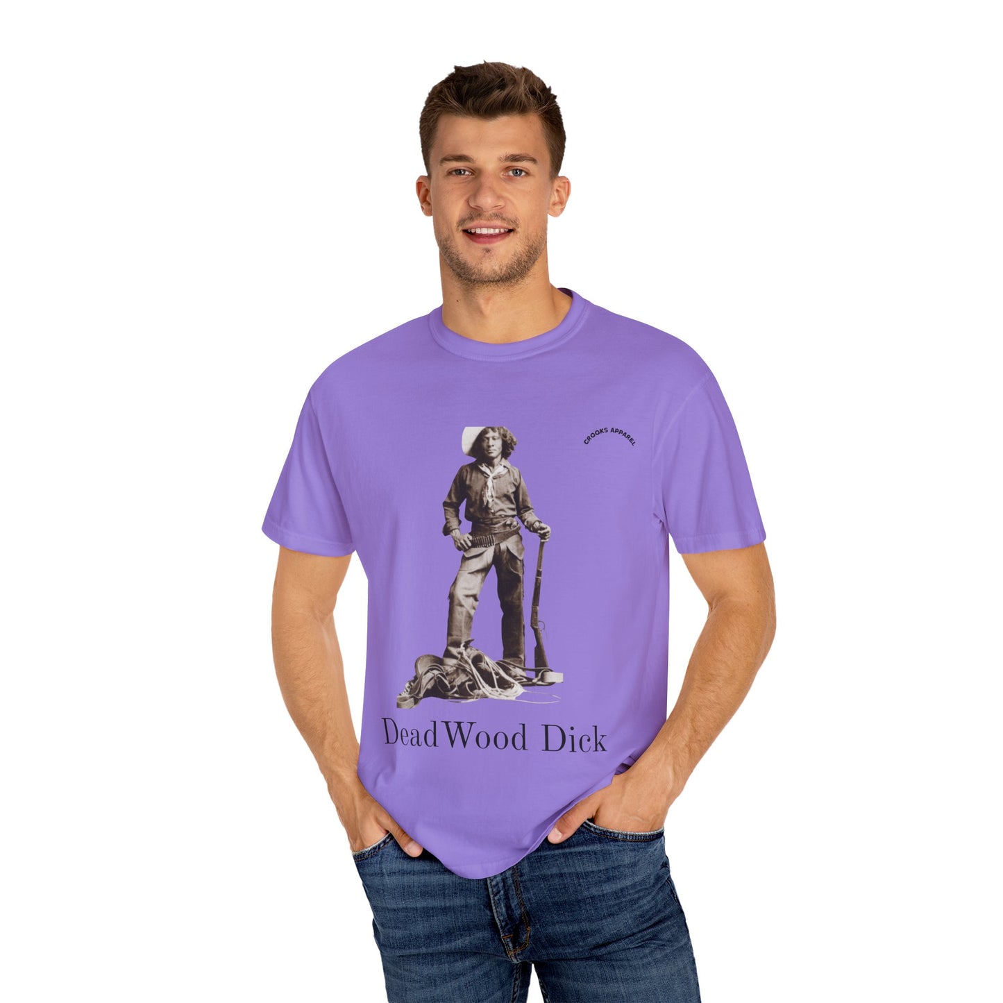 Deadwood Dick T-shirt, celebrating the fictional cowboy hero with a bold Wild West design