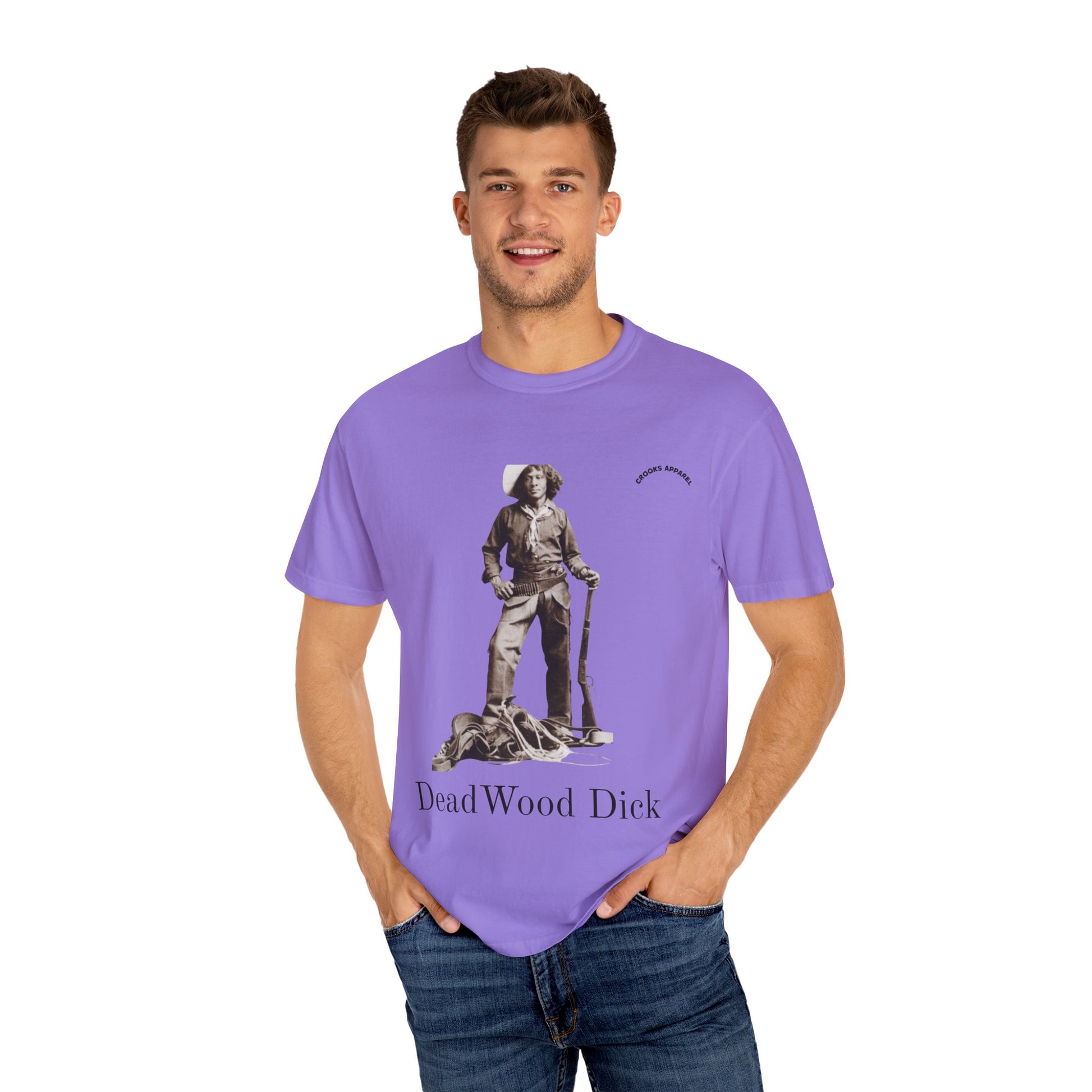 Deadwood Dick T-shirt, celebrating the fictional cowboy hero with a bold Wild West design