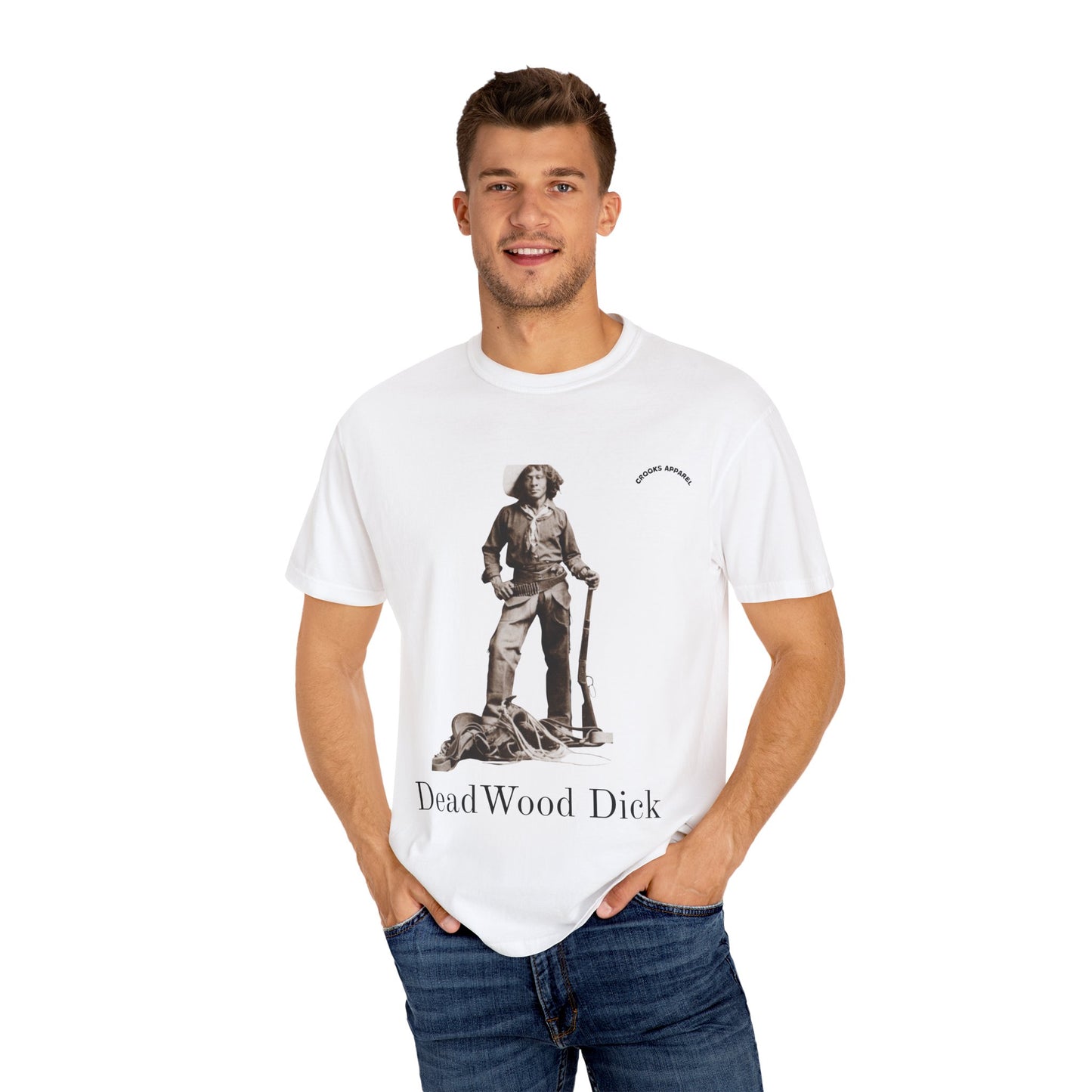 Deadwood Dick T-shirt, celebrating the fictional cowboy hero with a bold Wild West design