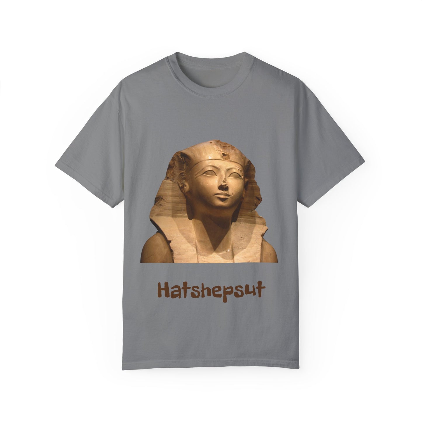 Hatshepsut T-shirt, honoring the powerful female pharaoh with regal design