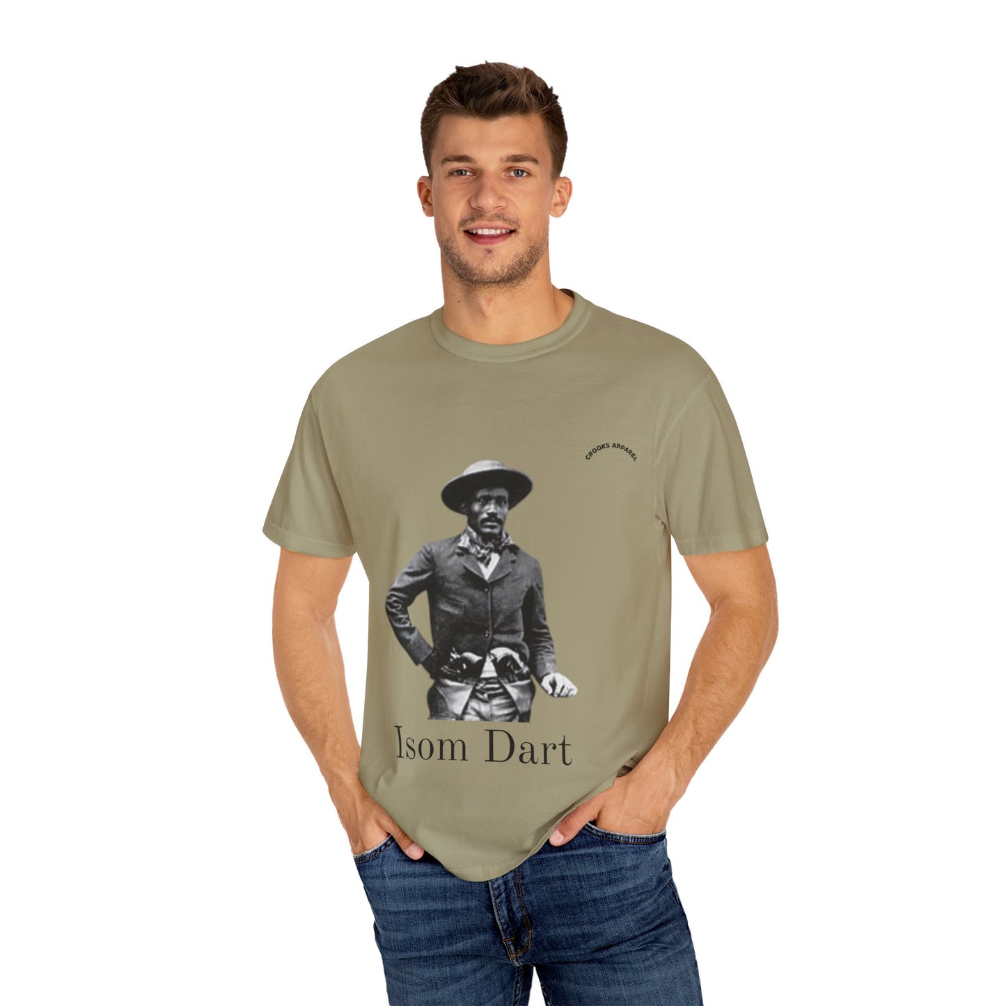 Isom Dart T-shirt, featuring a bold tribute to the legendary Old West Cowboy