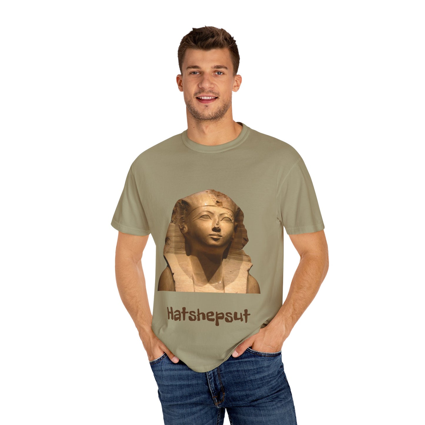 Hatshepsut T-shirt, honoring the powerful female pharaoh with regal design