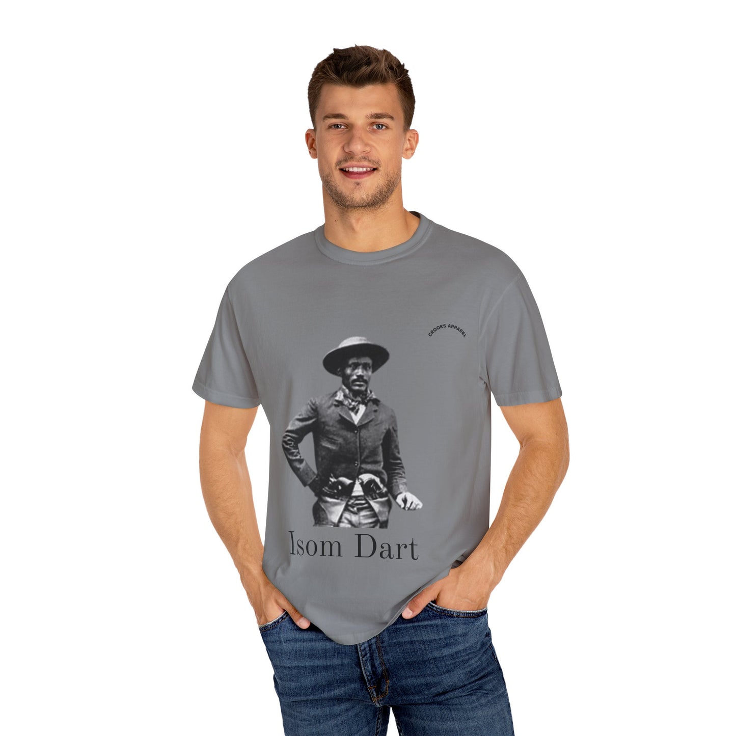 Isom Dart T-shirt, featuring a bold tribute to the legendary Old West Cowboy