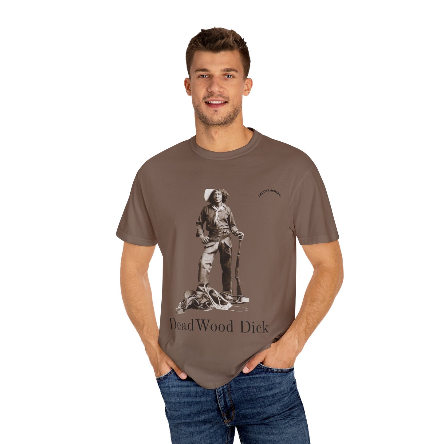 Deadwood Dick T-shirt, celebrating the fictional cowboy hero with a bold Wild West design