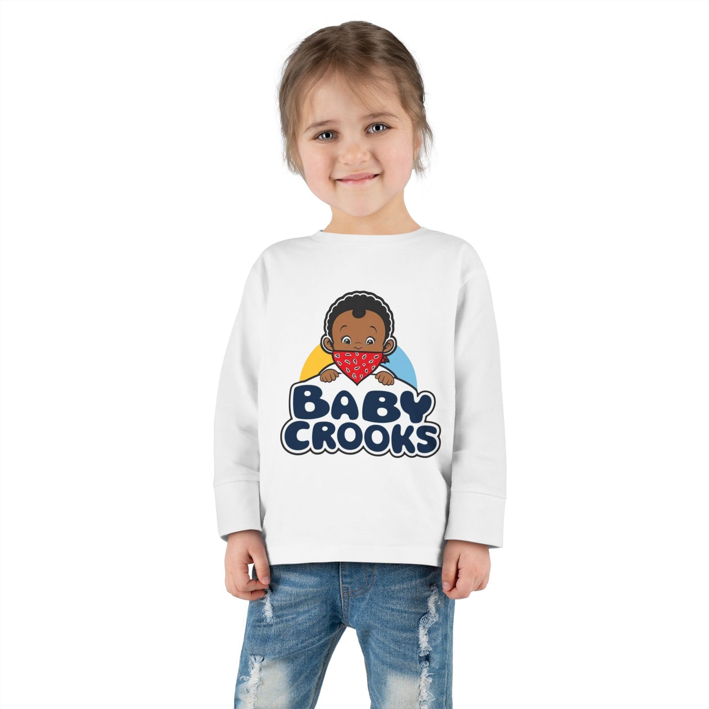 Baby Crooks Toddler Long Sleeve Tee — Cute Bandana Baby Graphic Shirt for Toddlers