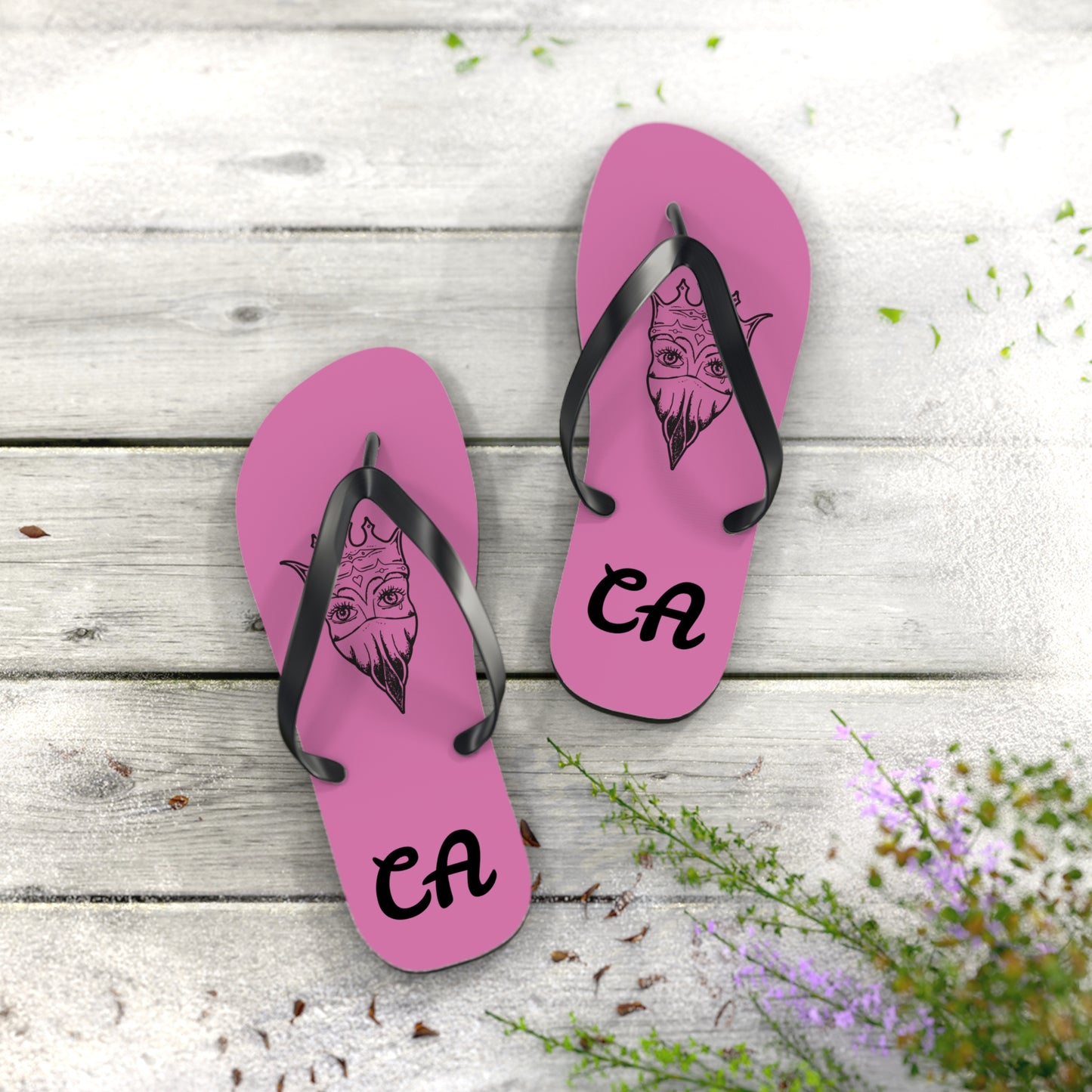 Pink CA Graphic Flip Flops, Summer Beach Footwear