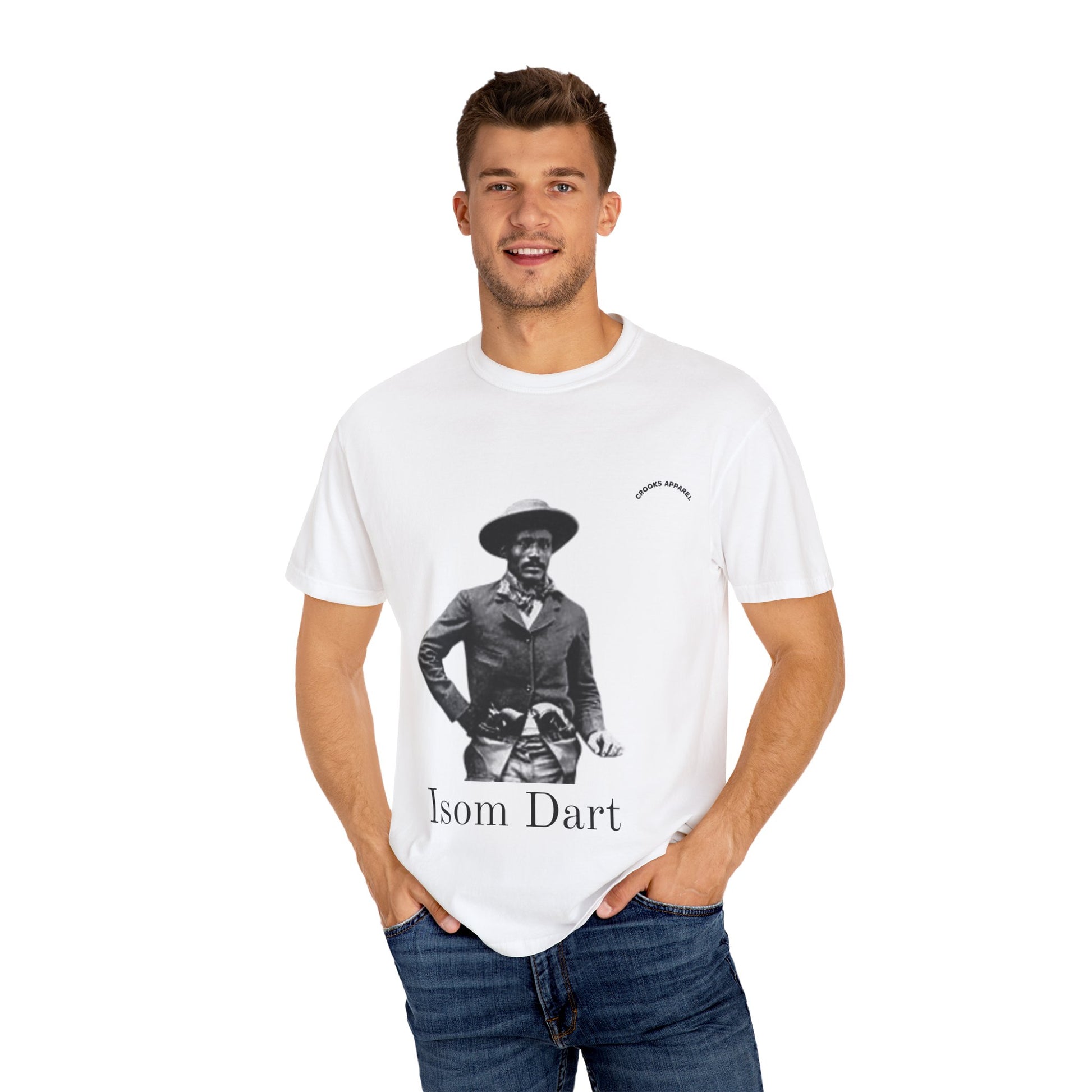 Isom Dart T-shirt, featuring a bold tribute to the legendary Old West Cowboy