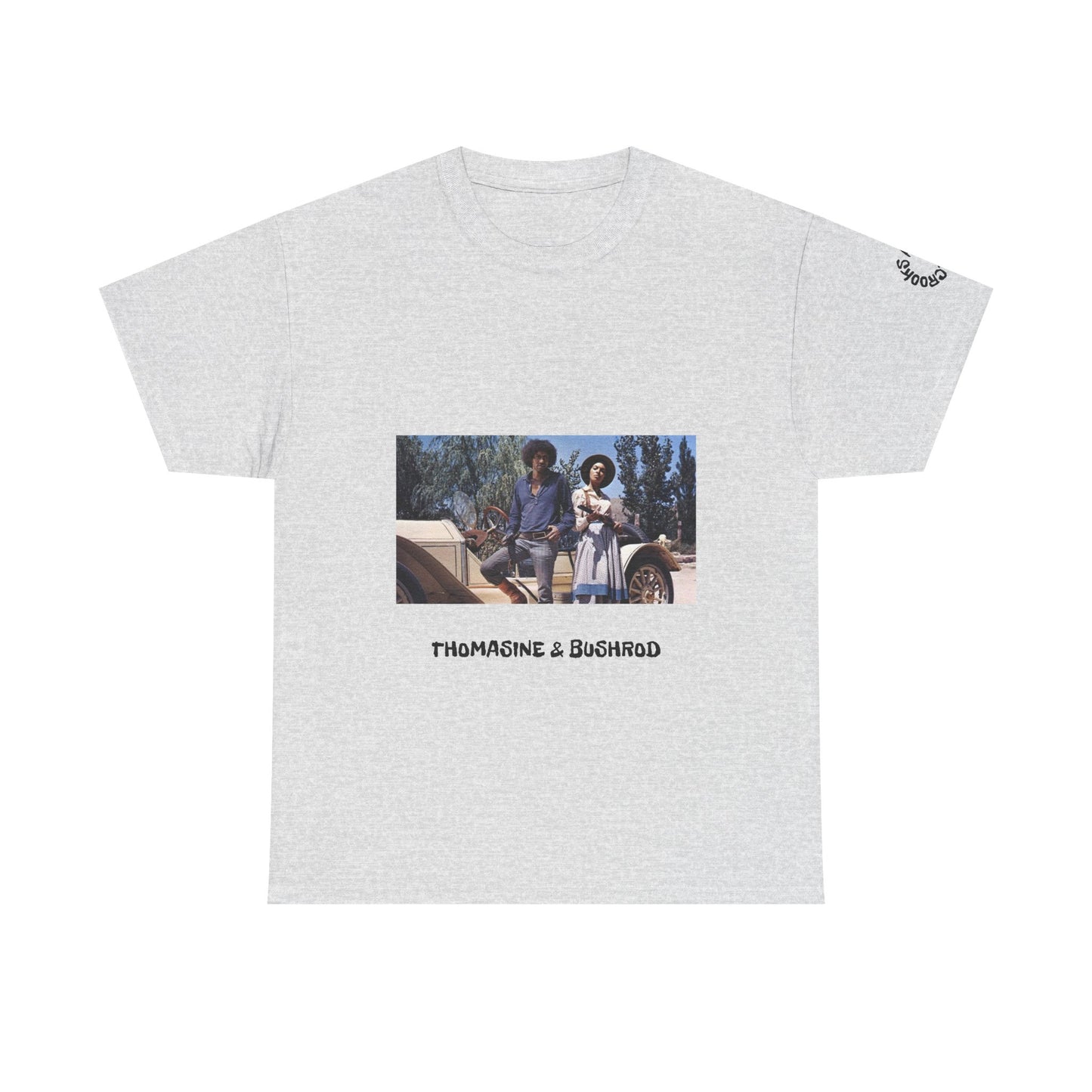 Thomasine and Bushrod T-shirt featuring a bold design inspired by the legendary outlaw duo. 