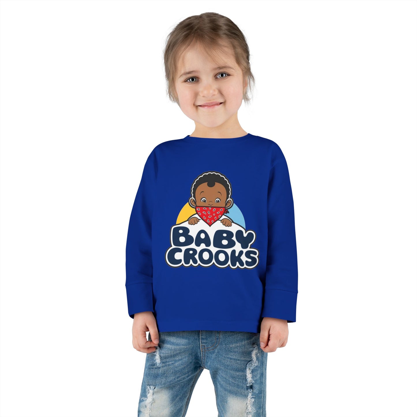 Baby Crooks Toddler Long Sleeve Tee — Cute Bandana Baby Graphic Shirt for Toddlers