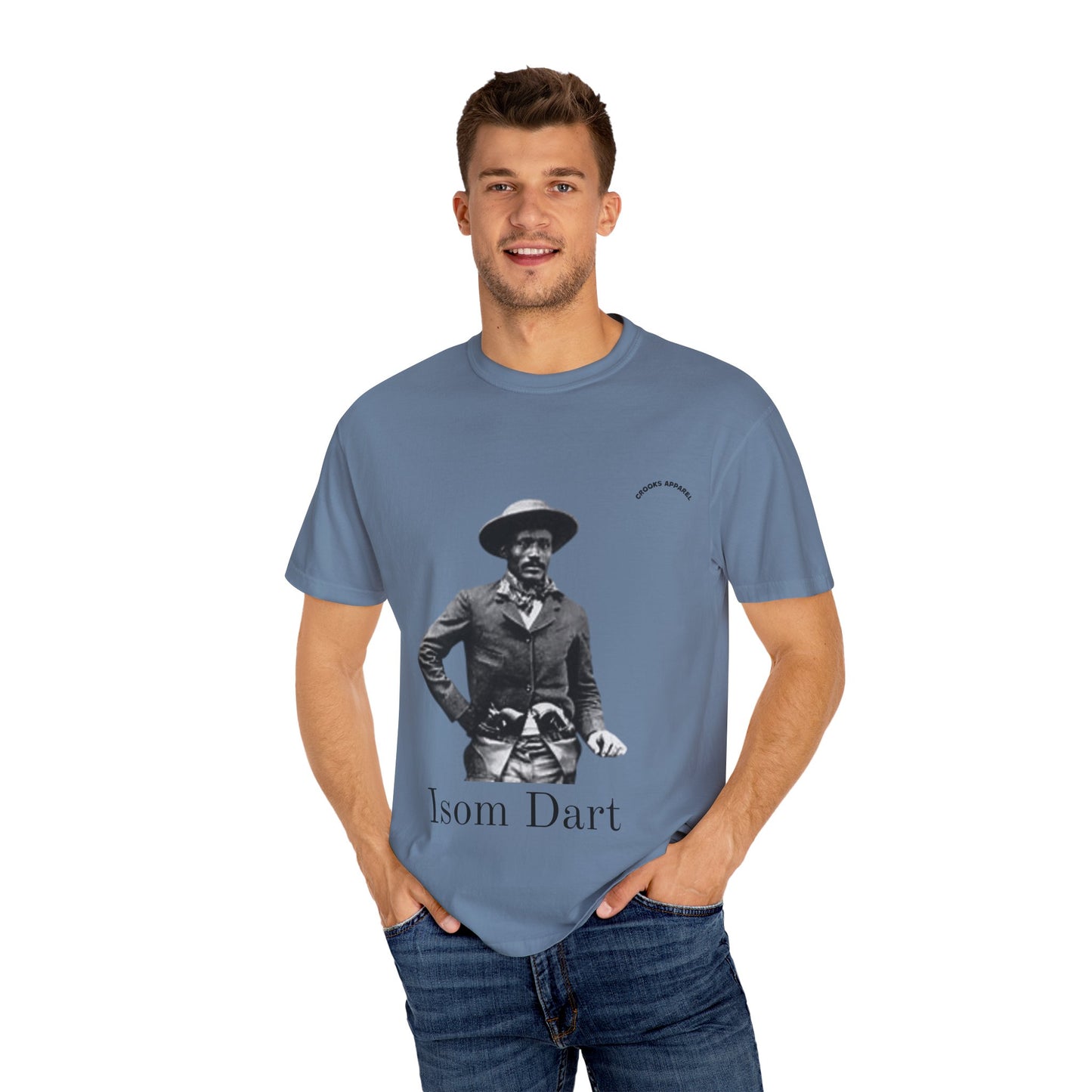 Isom Dart T-shirt, featuring a bold tribute to the legendary Old West Cowboy