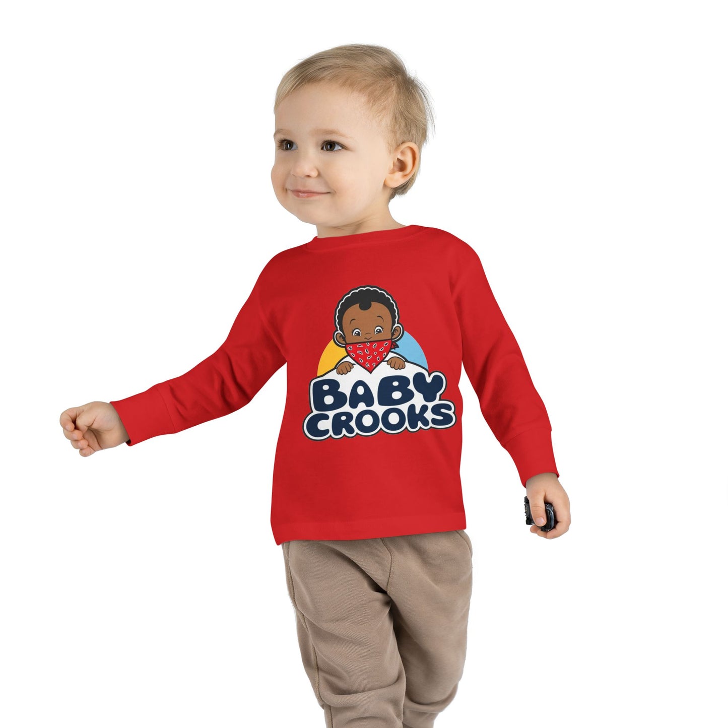 Baby Crooks Toddler Long Sleeve Tee — Cute Bandana Baby Graphic Shirt for Toddlers