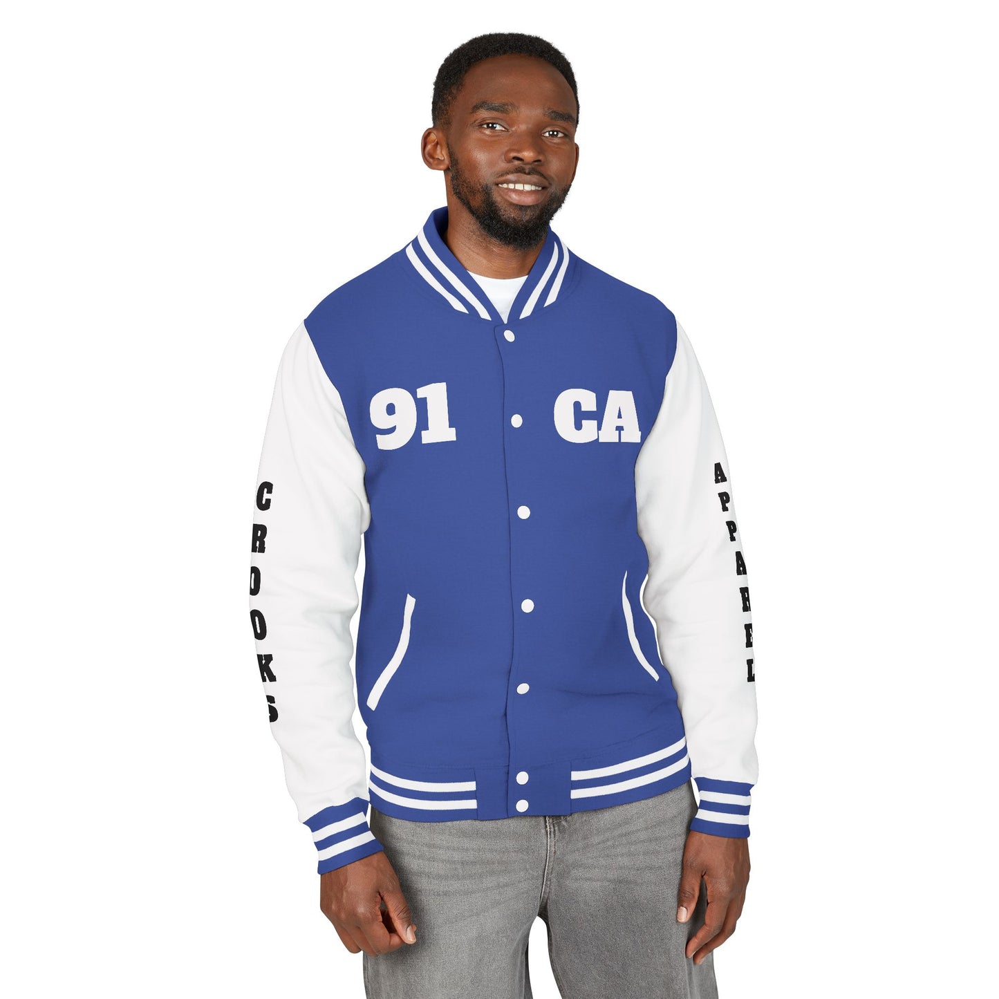 Bold Crooks Apparel letterman jacket, making a statement
