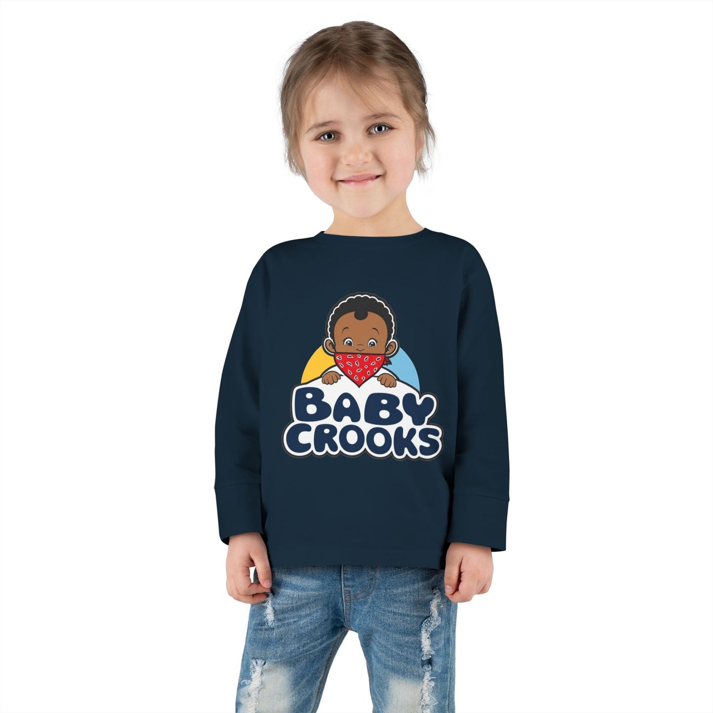 Baby Crooks Toddler Long Sleeve Tee — Cute Bandana Baby Graphic Shirt for Toddlers