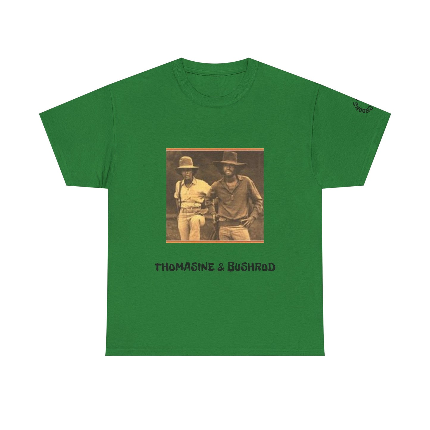 Thomasine and Bushrod T-shirt featuring a bold design inspired by the legendary outlaw duo. 
