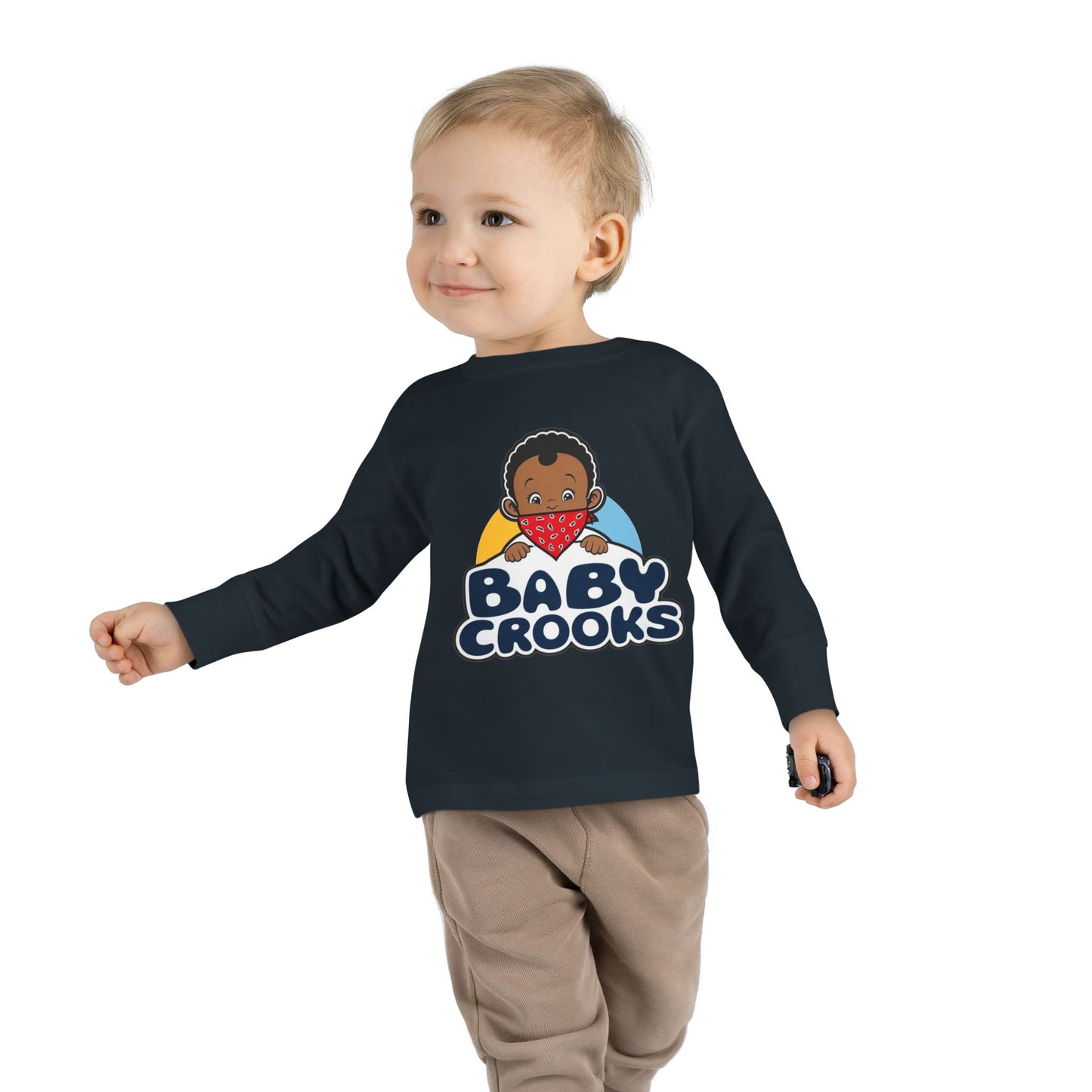 Baby Crooks Toddler Long Sleeve Tee — Cute Bandana Baby Graphic Shirt for Toddlers