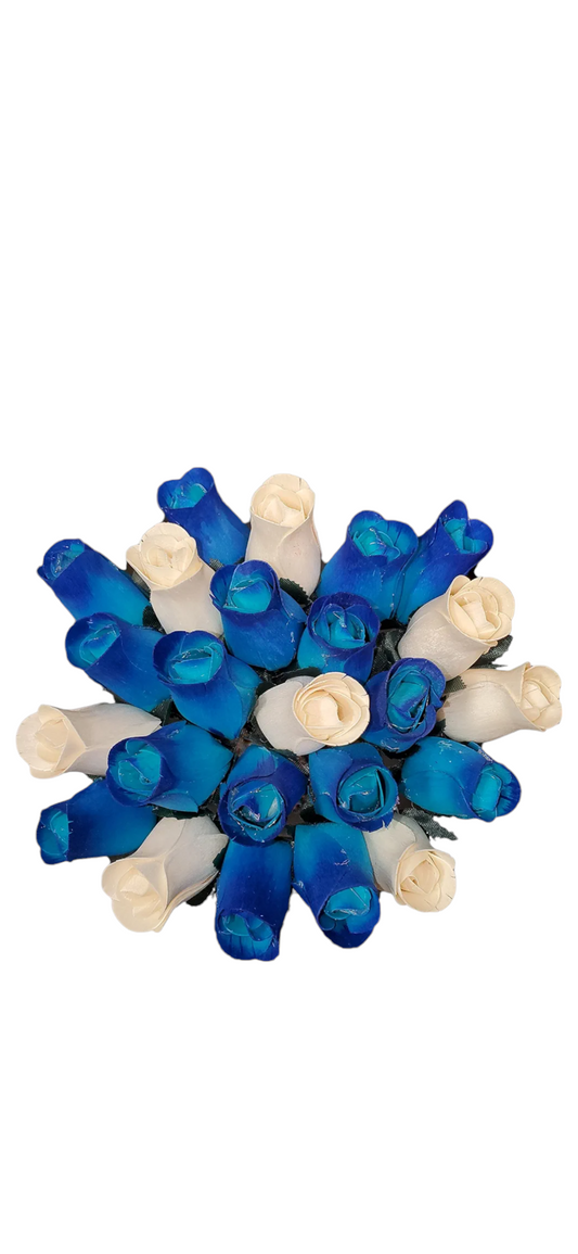 Blue/Cream Wooden Rose